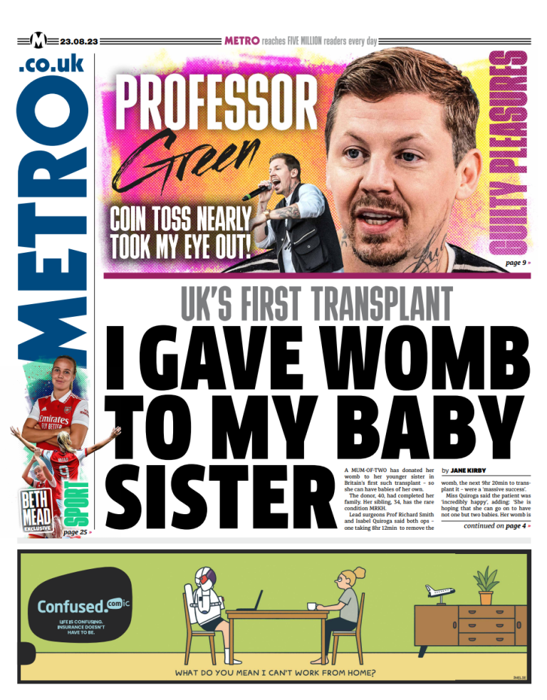 Metro Front Page 23rd Of August 2023 Tomorrows Papers Today 