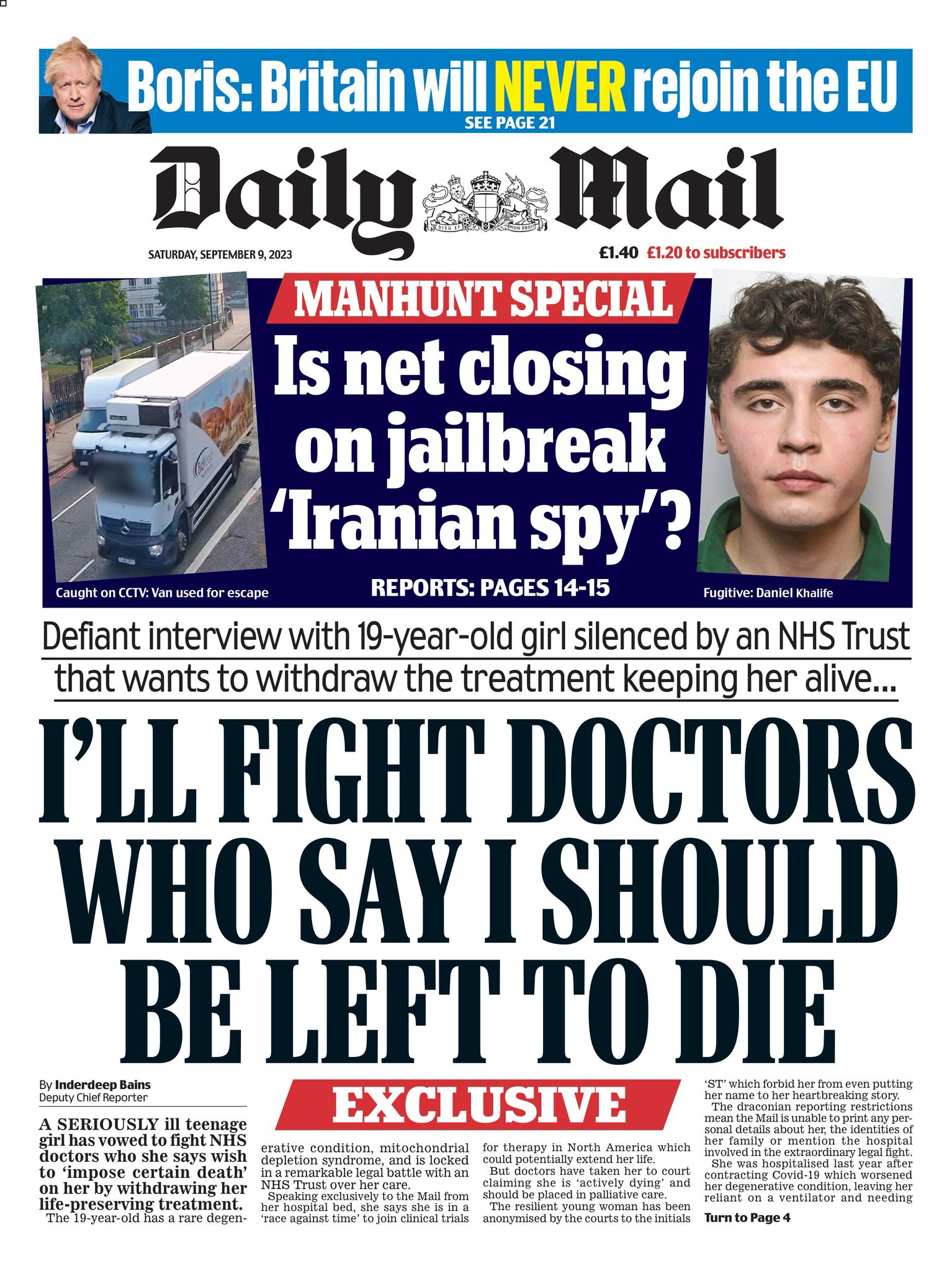 Daily Mail Front Page 9th Of September 2023 Tomorrows Papers Today