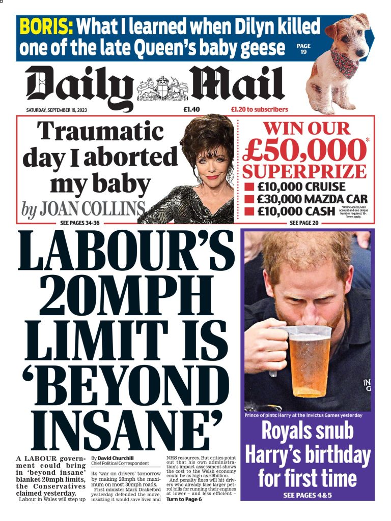 Daily Mail Front Page 16th of September 2023 Tomorrow's Papers Today!