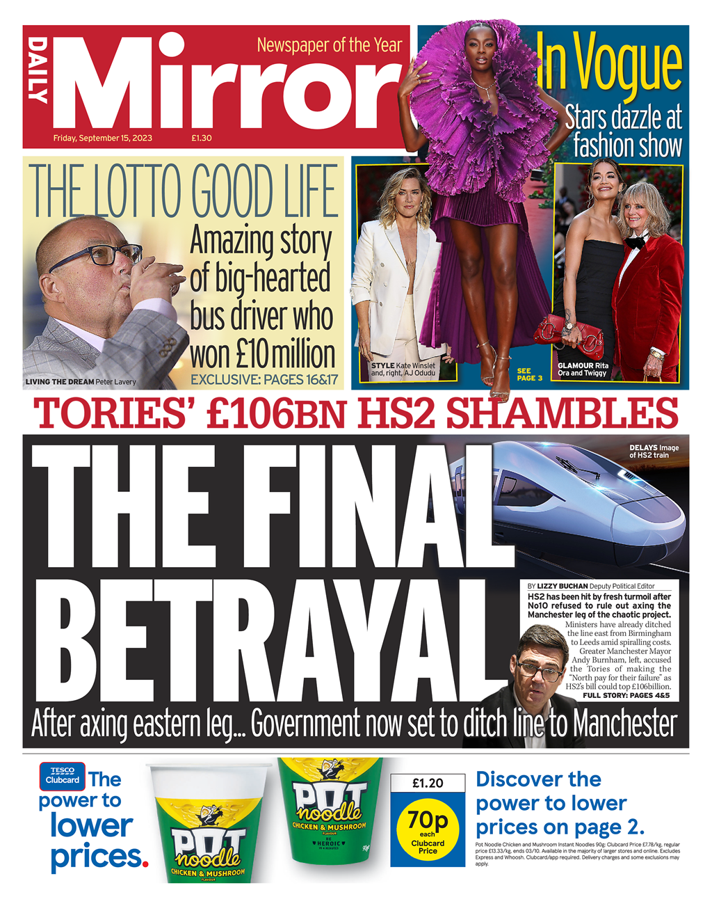 Daily Mirror Front Page 15th Of September 2023 Tomorrows Papers Today 6486
