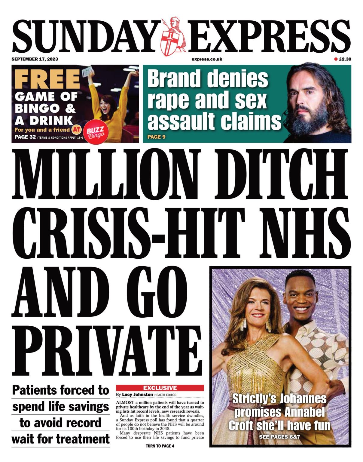 Sunday Express Front Page 17th Of September 2023 Tomorrows Papers Today