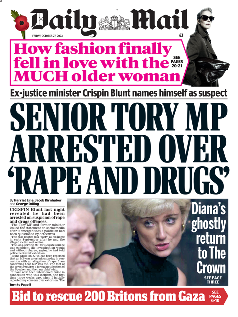 Daily Mail Front Page 27th Of October 2023 Tomorrow S Papers Today