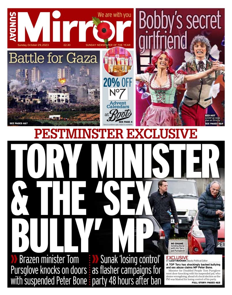 Sunday Mirror Front Page 29th Of October 2023 Tomorrows Papers Today 