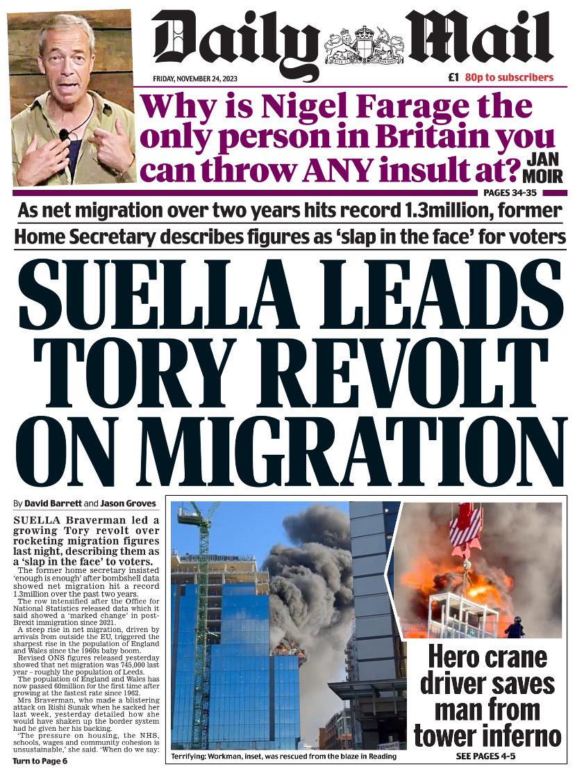 Daily Mail Front Page 24th of November 2023 Tomorrow's Papers Today!