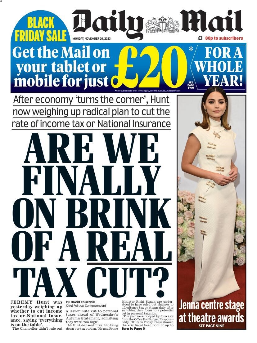Daily Mail Front Page 20th of November 2023 Tomorrow's Papers Today!