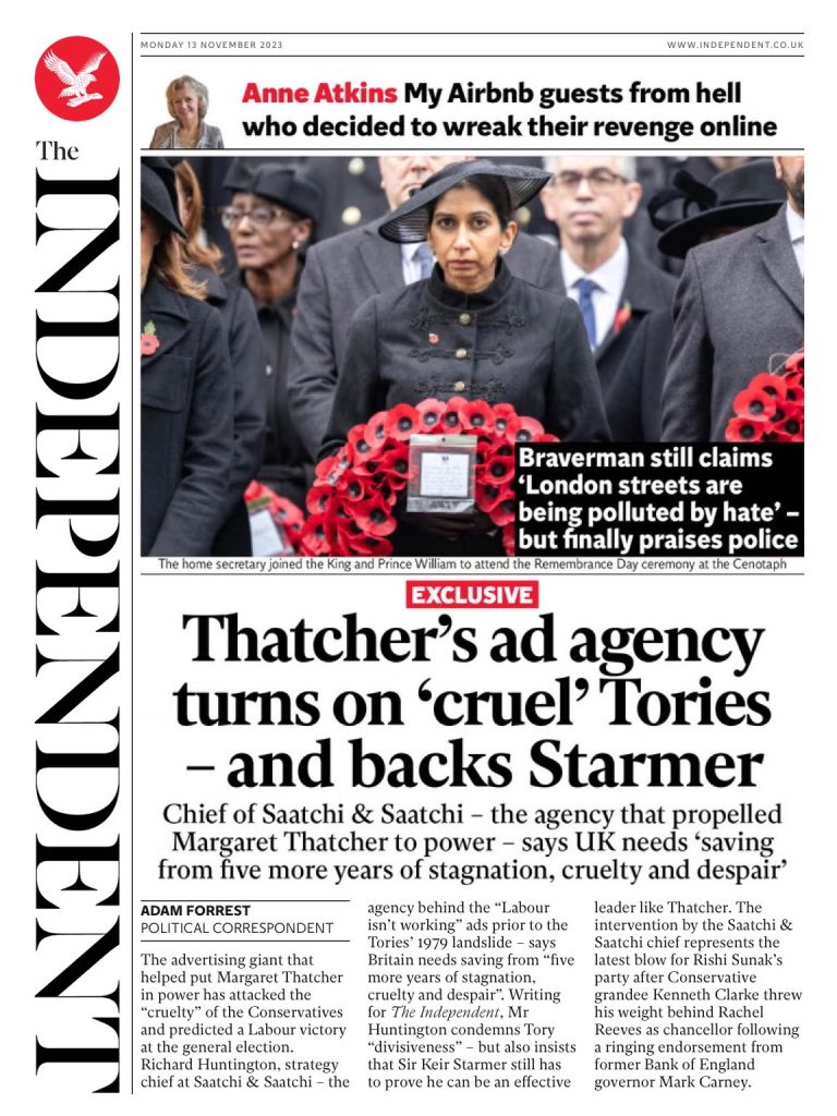Independent Front Page 13th Of November 2023 Tomorrows Papers Today 8583