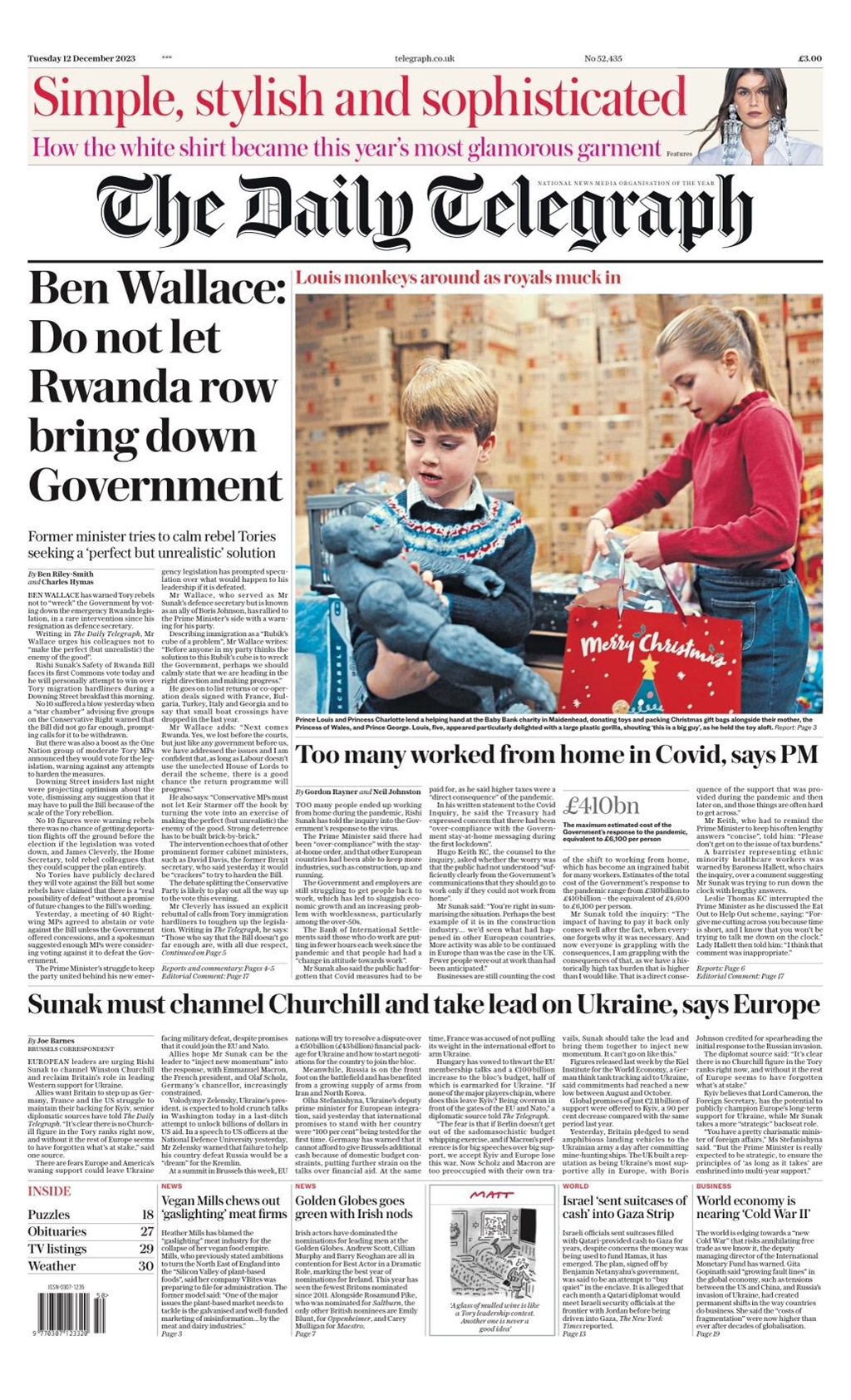 Daily Telegraph Front Page 12th Of December 2023 Tomorrows Papers Today