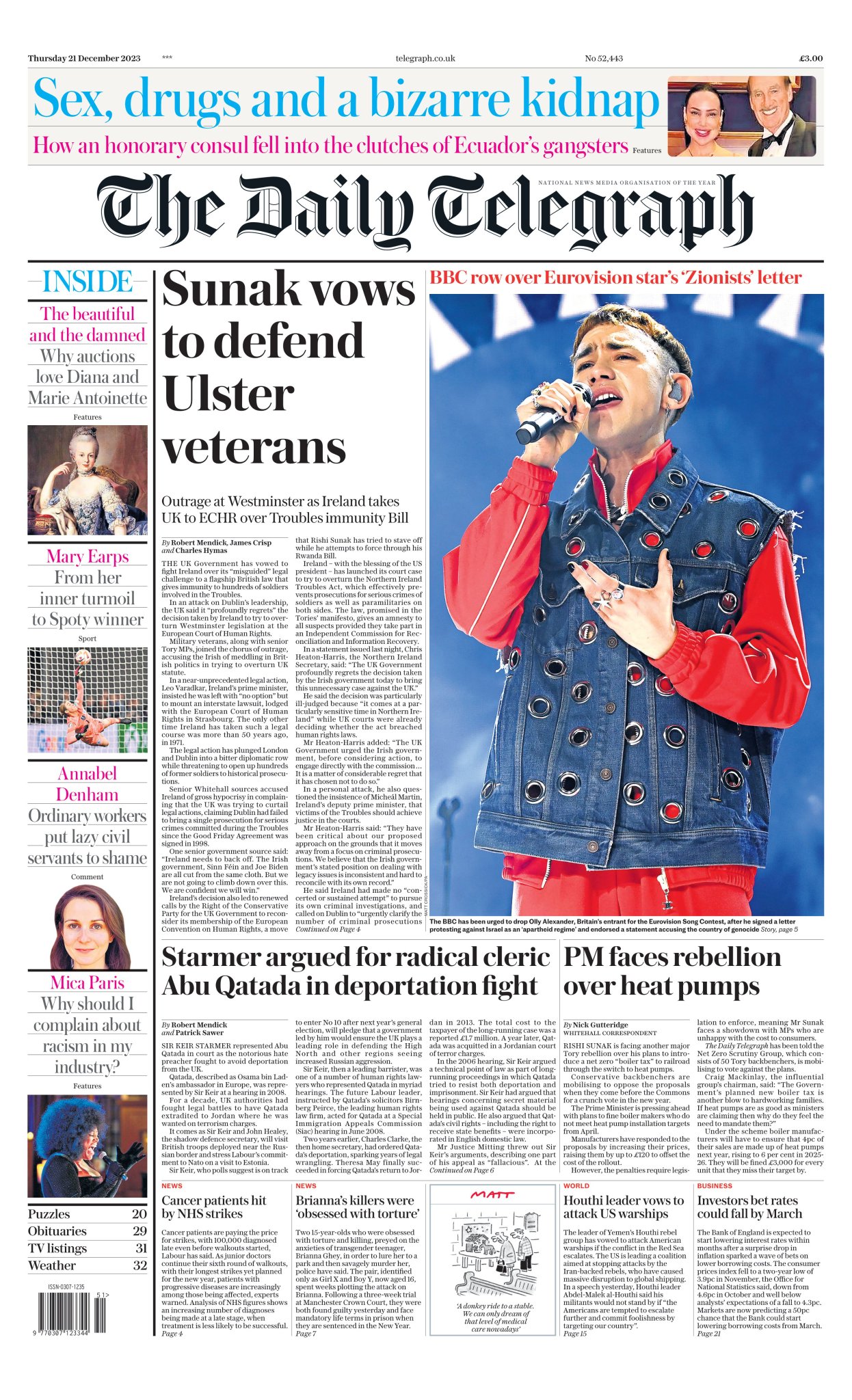 Daily Telegraph Front Page 21st Of December 2023 Tomorrows Papers Today
