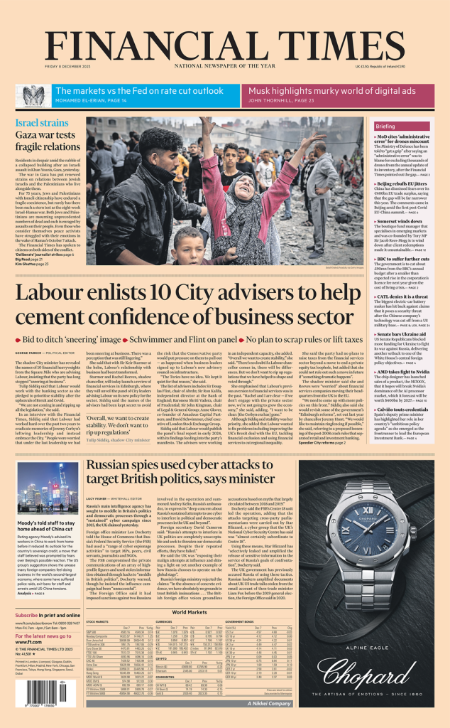 Financial Times Front Page 8th of December 2023 - Tomorrow's Papers Today!