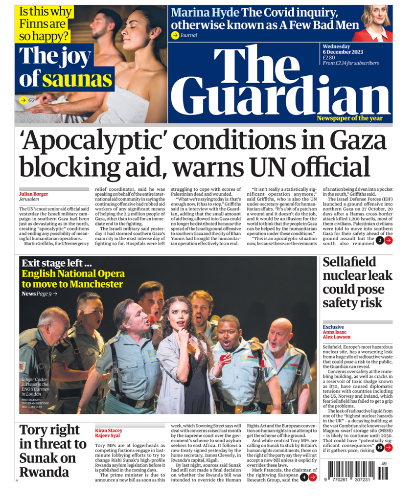 Guardian Front Page 6th of December 2023 - Tomorrow's Papers Today!