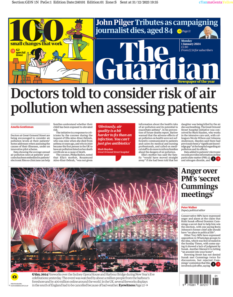 Guardian Front Page 1st Of January 2024 Tomorrow S Papers Today   Guardian 10 805x1024 