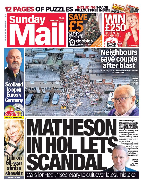 Sunday Mail Front Page 3rd Of December 2023 Tomorrow S Papers Today