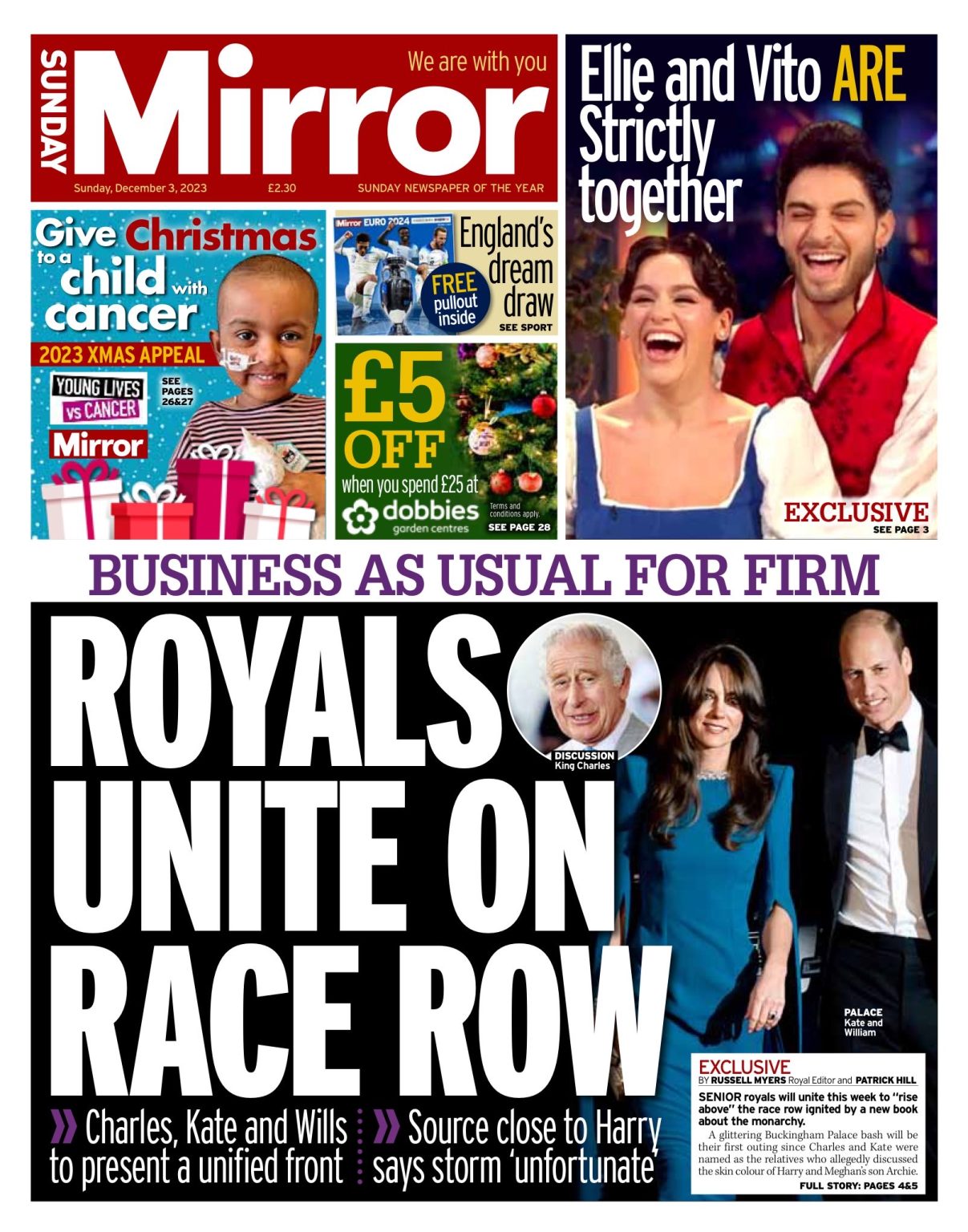 Sunday Mirror Front Page 3rd Of December 2023 Tomorrows Papers Today