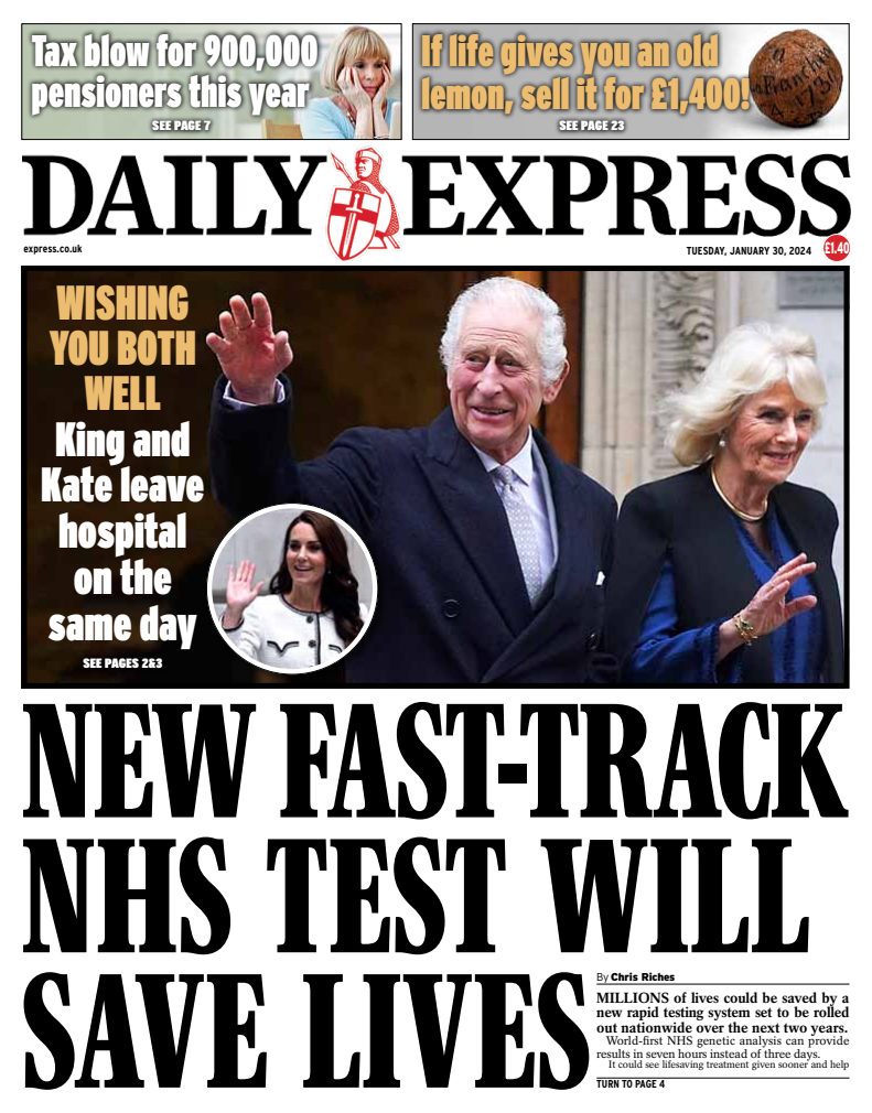 Daily Express Front Page 30th Of January 2024 Tomorrows Papers Today 