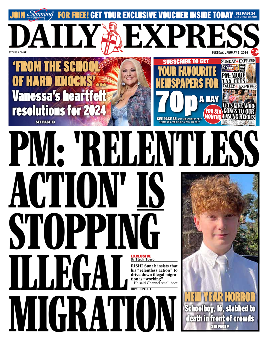 Daily Express Front Page 2nd Of January 2024 Tomorrows Papers Today 