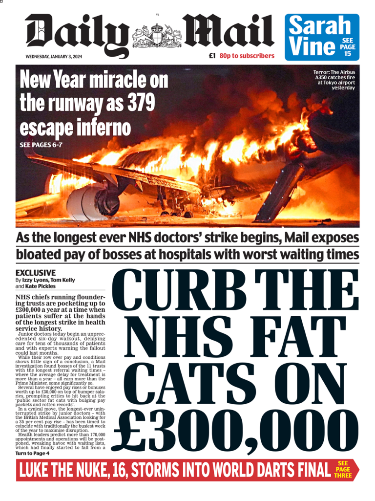 Daily Mail Front Page 3rd of January 2024 Tomorrow's Papers Today!