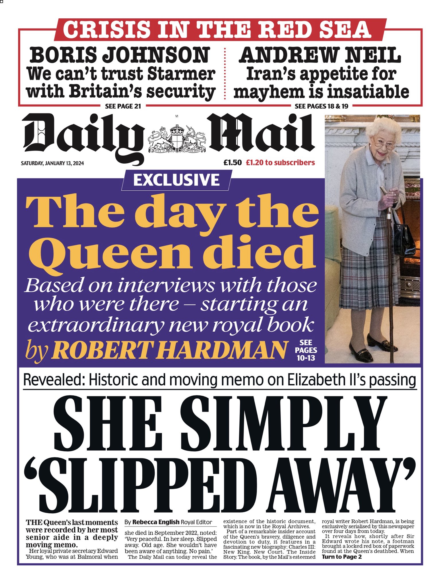 Daily Mail Front Page 13th of January 2024 Tomorrow's Papers Today!