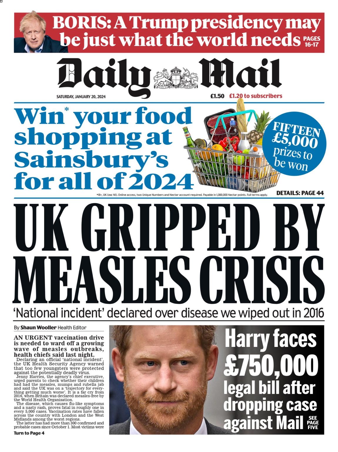 Daily Mail Front Page 20th of January 2024 Tomorrow's Papers Today!