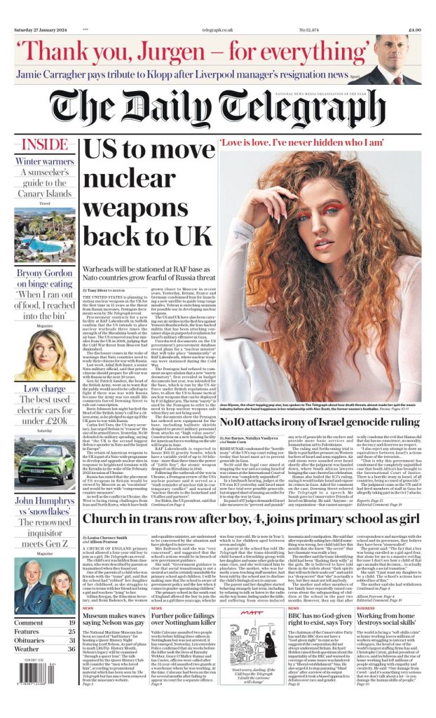 Daily Telegraph Front Page 27th Of January 2024 Tomorrow S Papers Today   Daily Telegraph 17 622x1024 