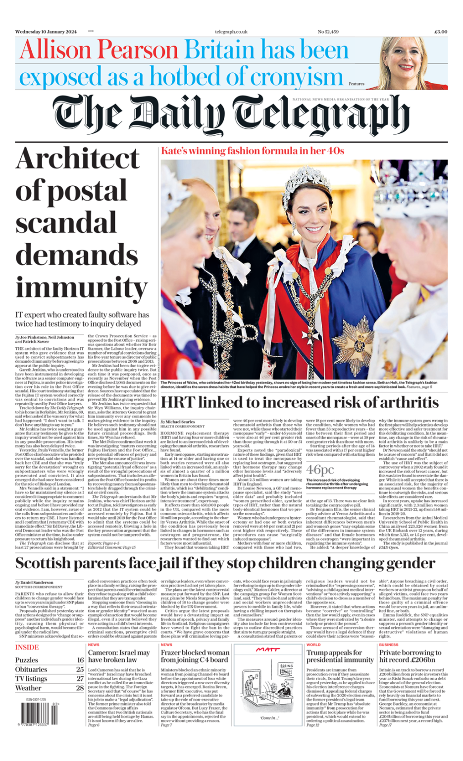 Daily Telegraph Front Page 10th of January 2024 - Tomorrow's Papers Today!