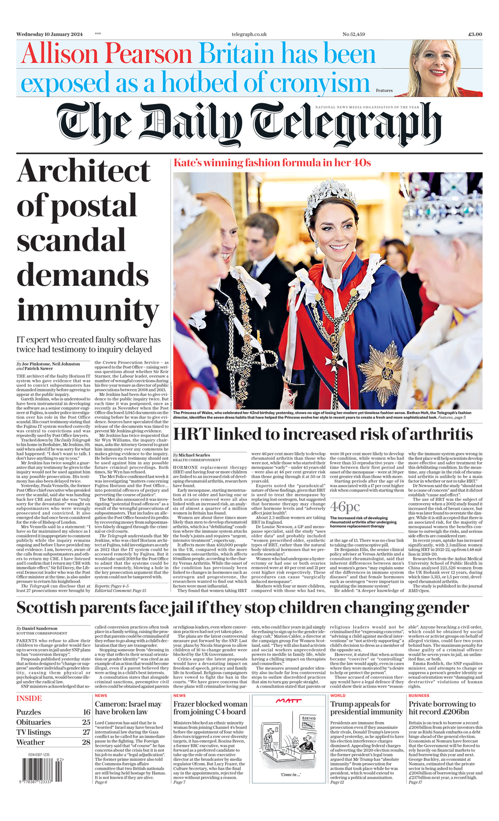 Daily Telegraph Front Page 10th Of January 2024 Tomorrow S Papers Today