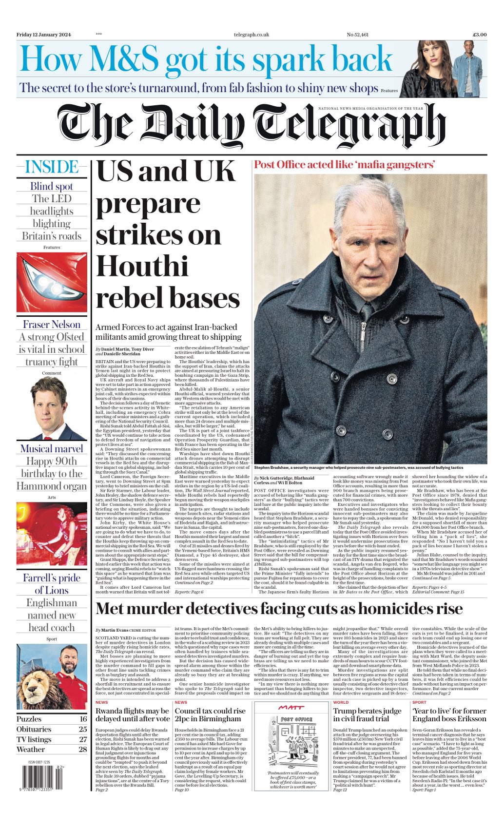 Daily Telegraph Front Page Th Of January Tomorrow S Papers Today
