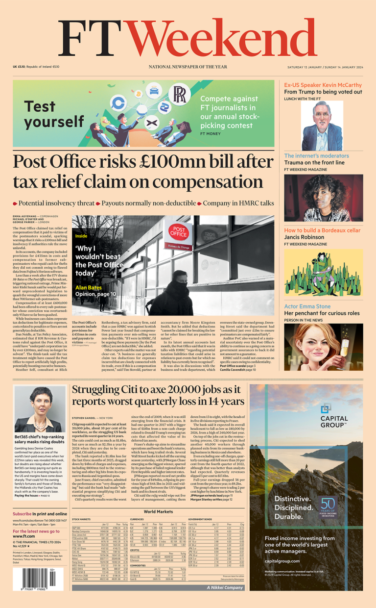 Financial Times Front Page 13th Of January 2024 Tomorrow S Papers Today   Financial Times 2 768x1240 