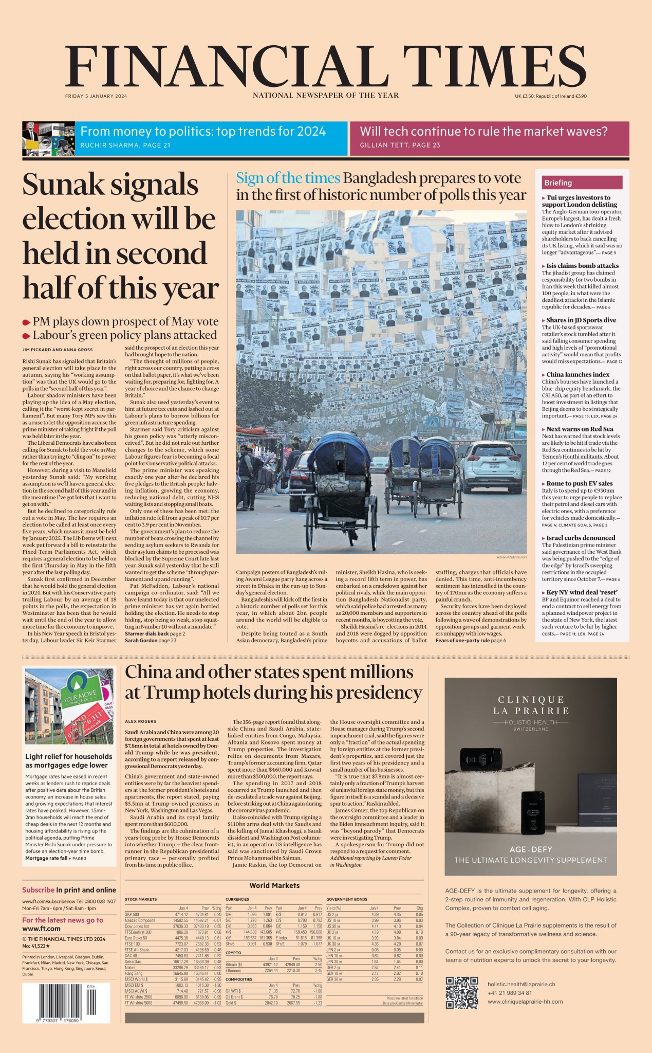 Financial Times Front Page 5th of January 2024 Tomorrow's Papers Today!