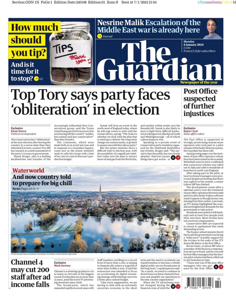 Guardian Front Page 8th Of January 2024 Tomorrow S Papers Today   Guardian 2 768x978 