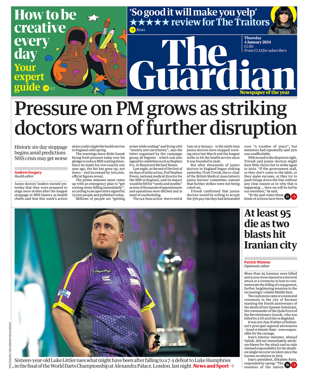 Guardian Front Page 2nd of January 2024 Tomorrow's Papers Today!