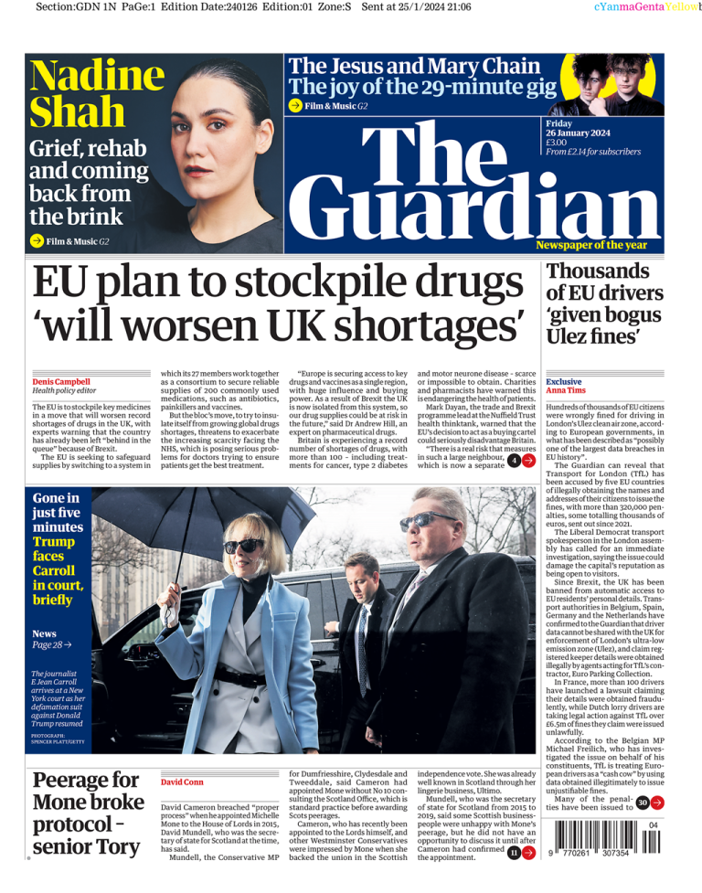 Guardian Front Page 26th Of January 2024 Tomorrow S Papers Today   Guardian 4 768x977 