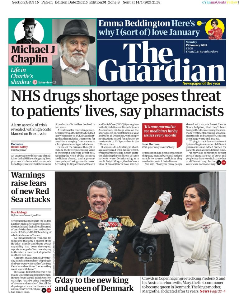 Guardian Front Page 15th of January 2025 Tomorrow's Papers Today!