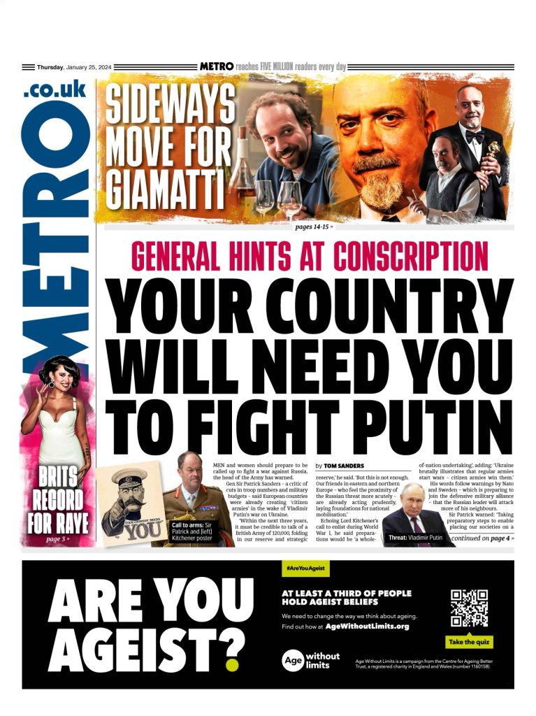 Metro Front Page 25th Of January 2024 Tomorrow S Papers Today   Metro 11 767x1024 