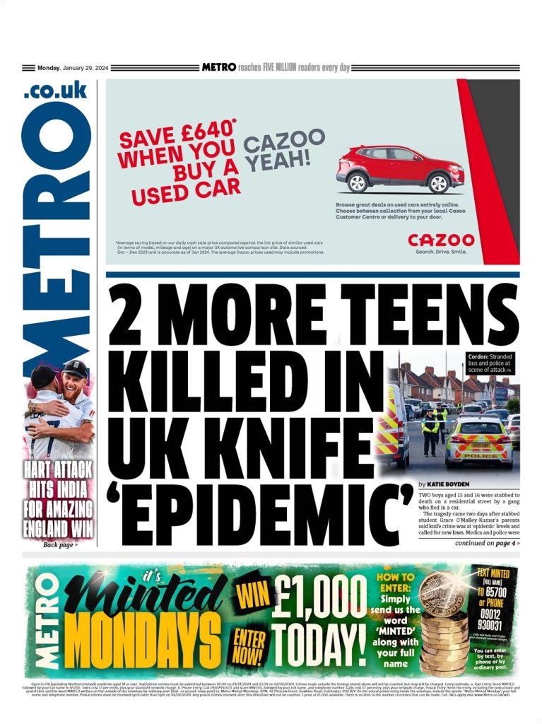 Metro Front Page 29th Of January 2024 Tomorrow S Papers Today   Metro 13 767x1024 