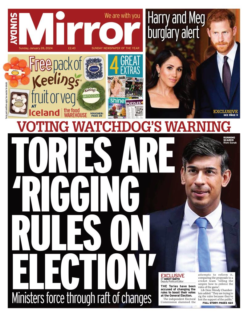 Sunday Mirror Front Page 28th Of January 2024 Tomorrows Papers Today