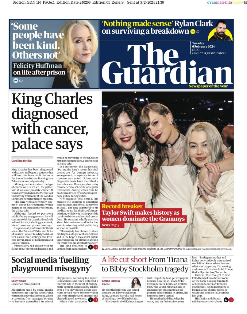 Guardian Front Page 6th of February 2024 Tomorrow's Papers Today!