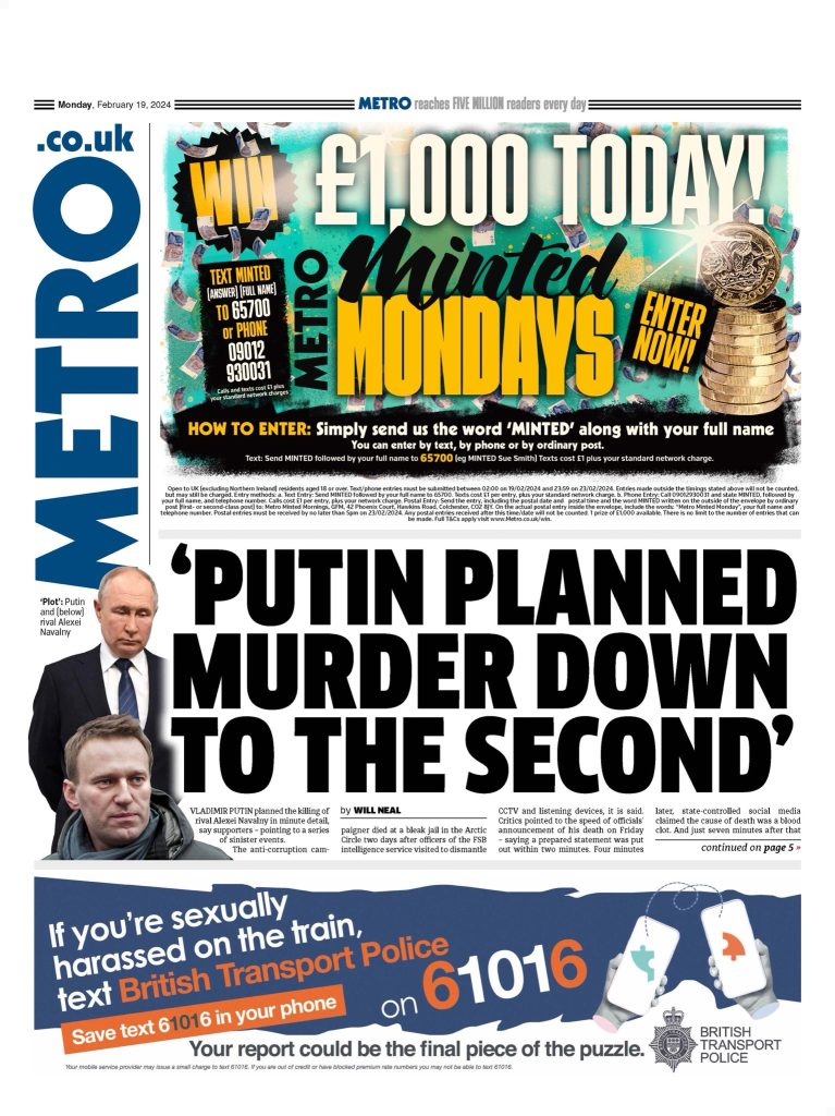 Metro Front Page 19th Of February 2024 Tomorrow S Papers Today   Metro 9 767x1024 