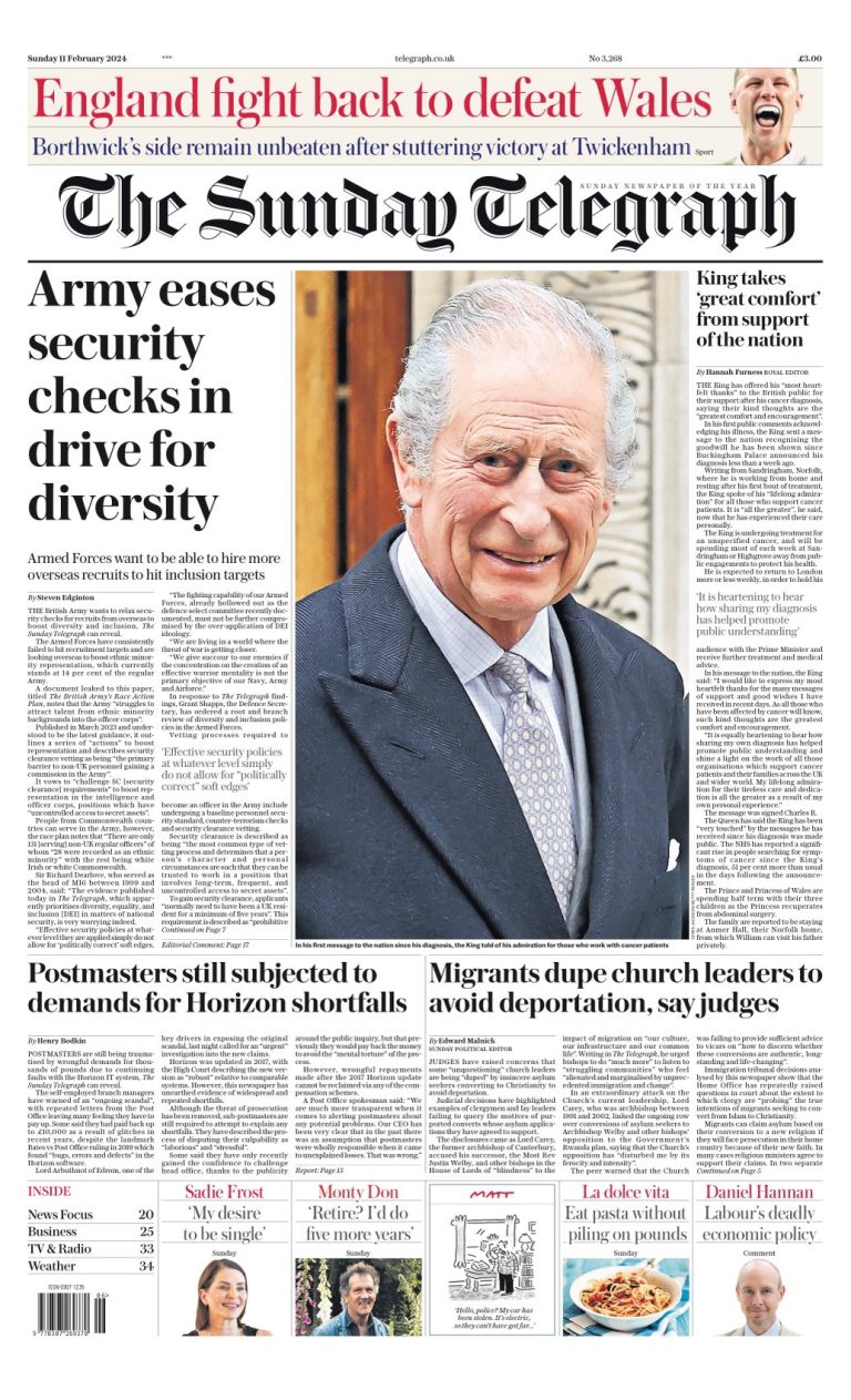 Sunday Telegraph Front Page 11th of February 2024 - Tomorrow's Papers ...