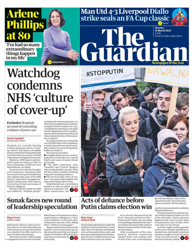 Guardian Front Page 18th Of March 2024 Tomorrows Papers Today 2571