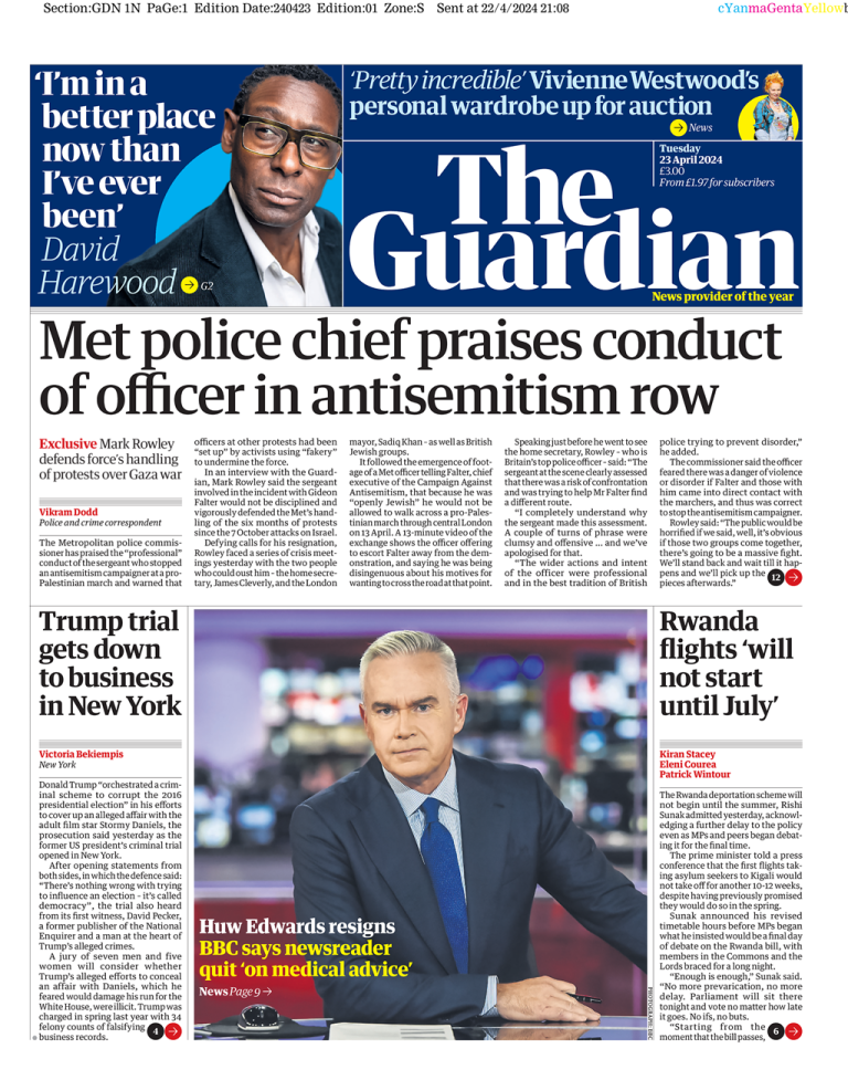 Guardian Front Page 23rd of April 2024 - Tomorrow's Papers Today!