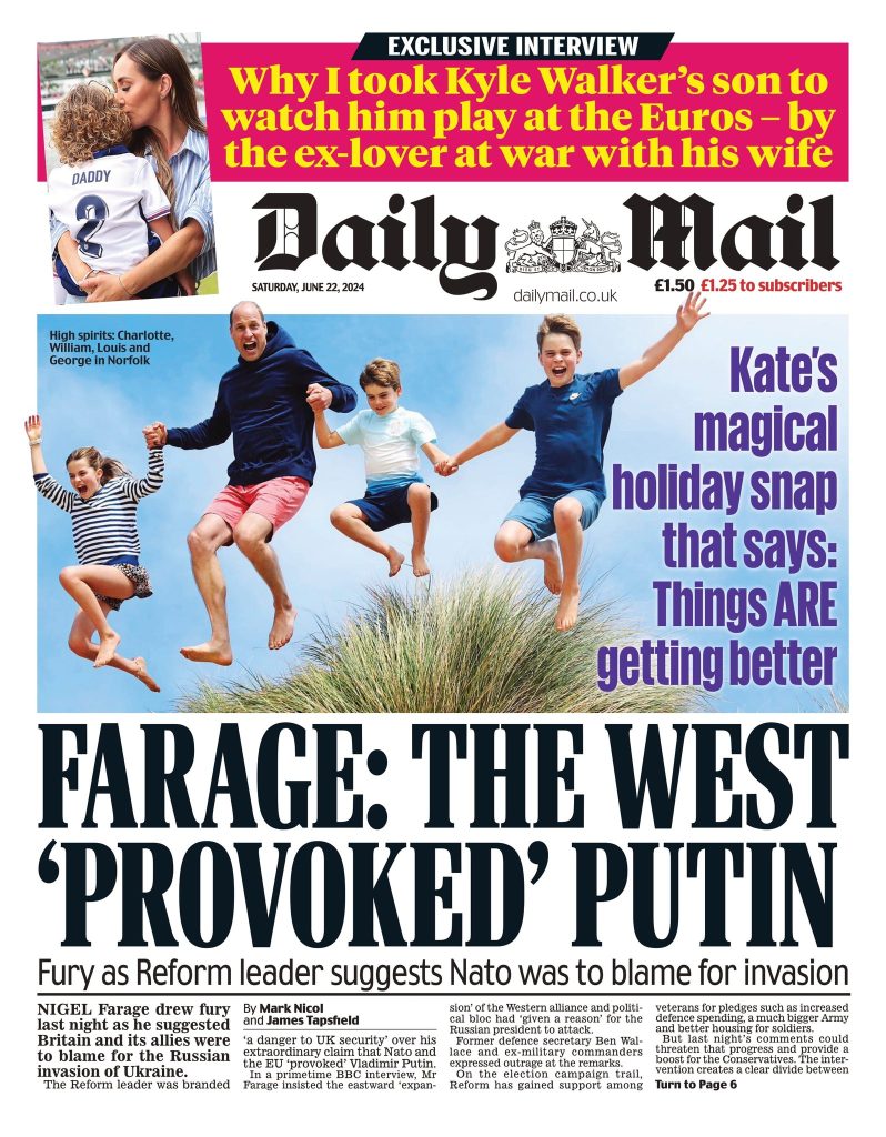 Daily Mail Front Page 22nd of June 2024 Tomorrow's Papers Today!