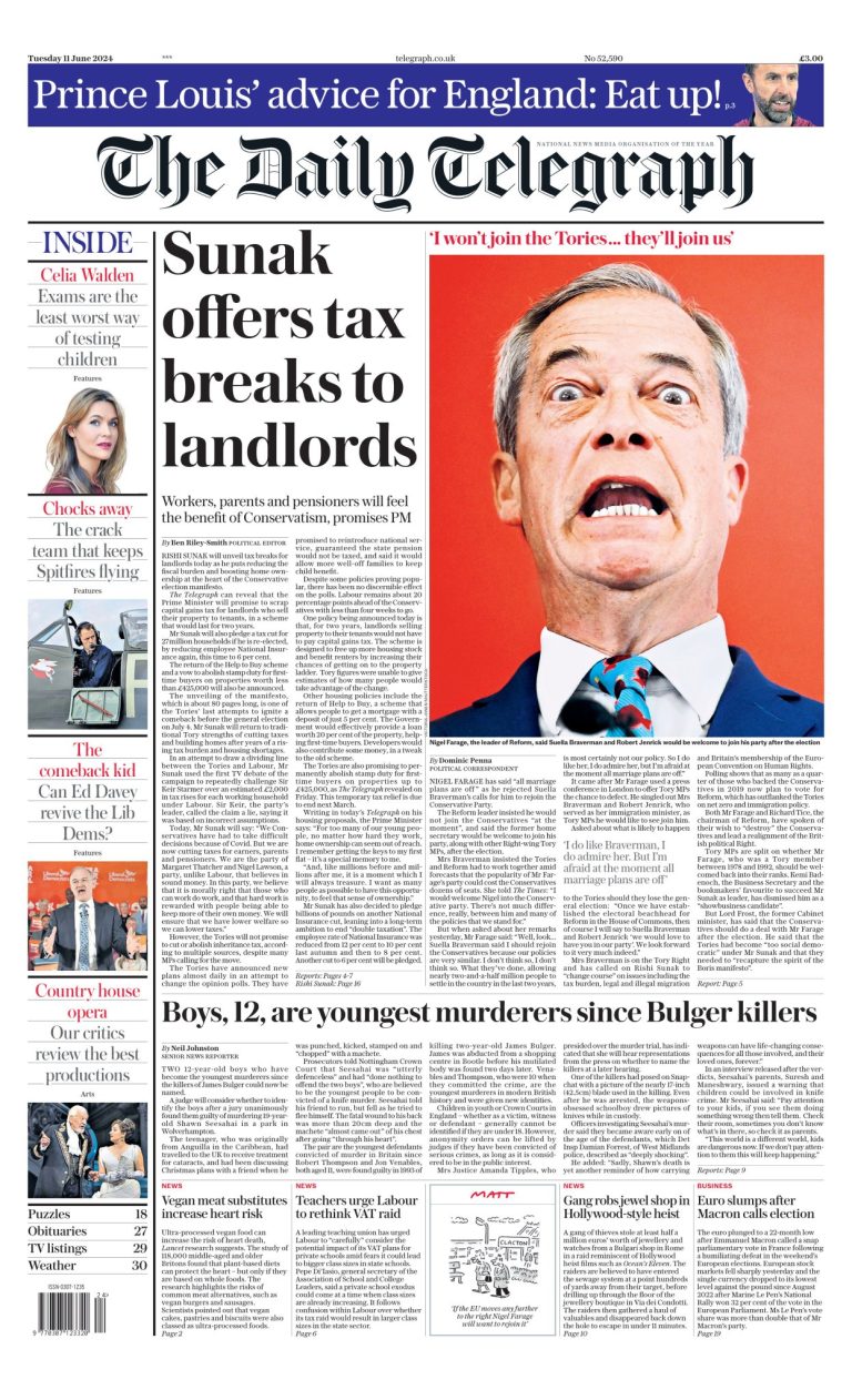 Daily Telegraph Front Page 11th of June 2024 - Tomorrow's Papers Today!