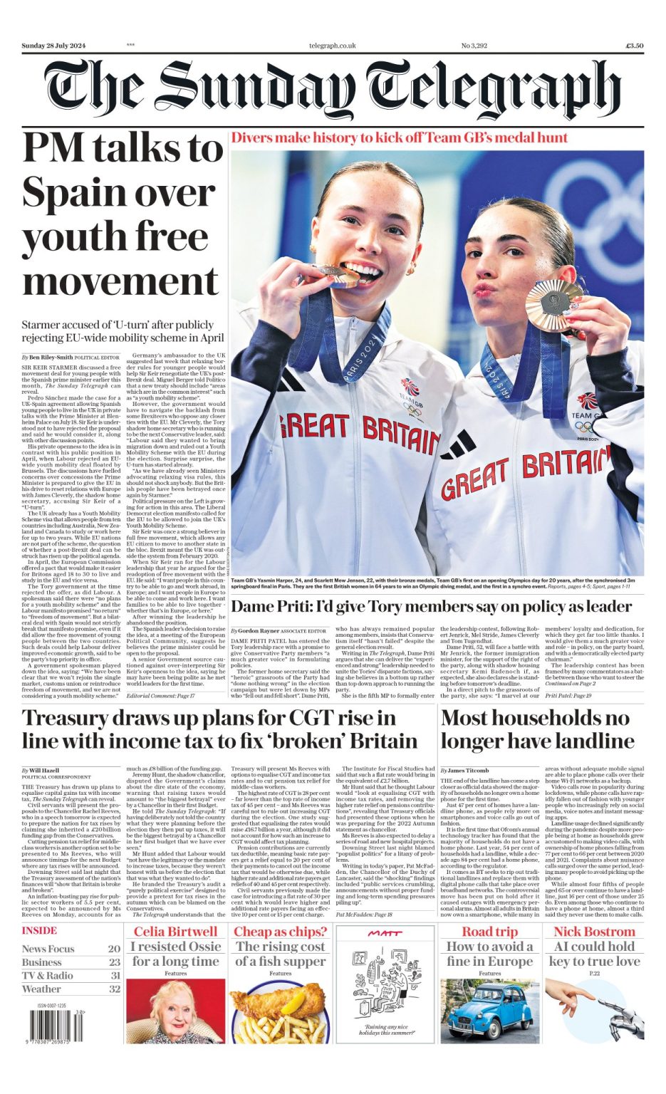 Sunday Telegraph Front Page 28th Of July 2024 - Tomorrow's Papers Today!