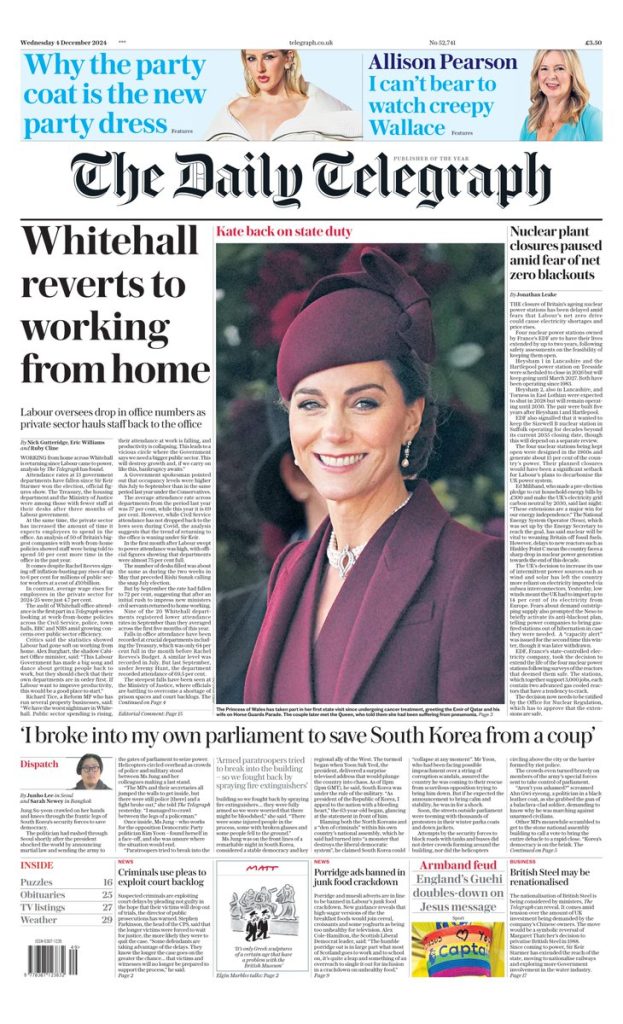 Daily Telegraph Front Page Th Of December Tomorrow S Papers Today